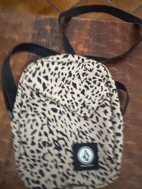 Volcom Black & Beige Leopard Print Mini Crossbody